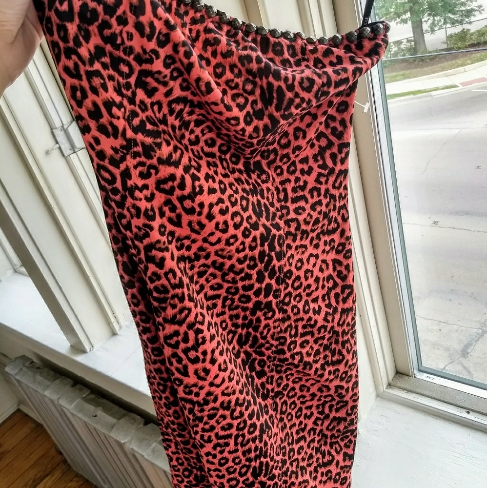 Strapless orange and black animal print dress